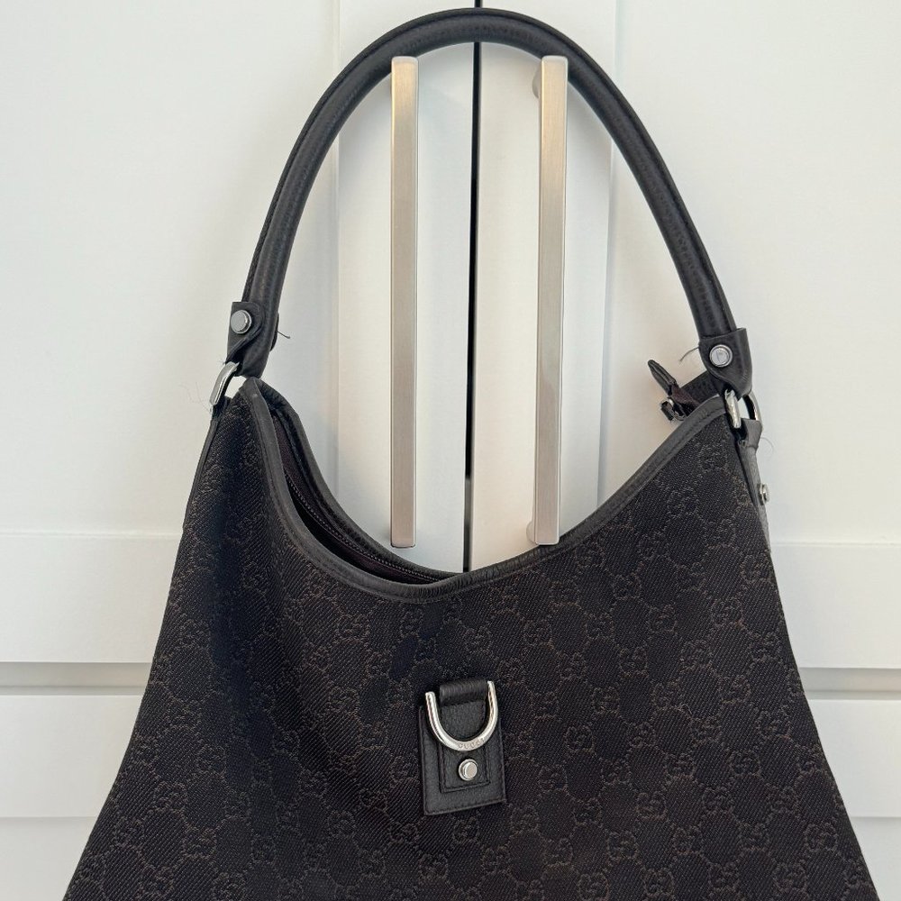 𝅺GUCCI Jackie GG monogram D-Ring hobo medium dark brown - Picture 2 of 10